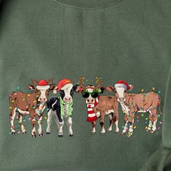 Cow Santa Sweatshirt Christmas Sweatshirt Cows Sweatshirt 90 - Picture 2 of 5